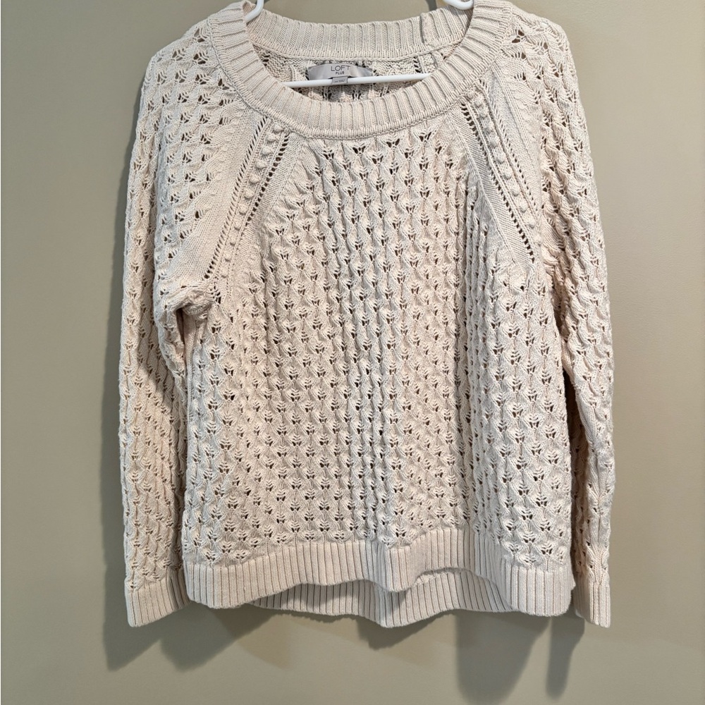 LOFT Cream Open-Knit Raglan Pullover Sweater